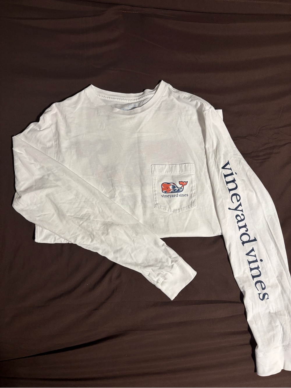 Vineyard Vines White Long-Sleeve Pocket Tee with Navy Sleeve Logo